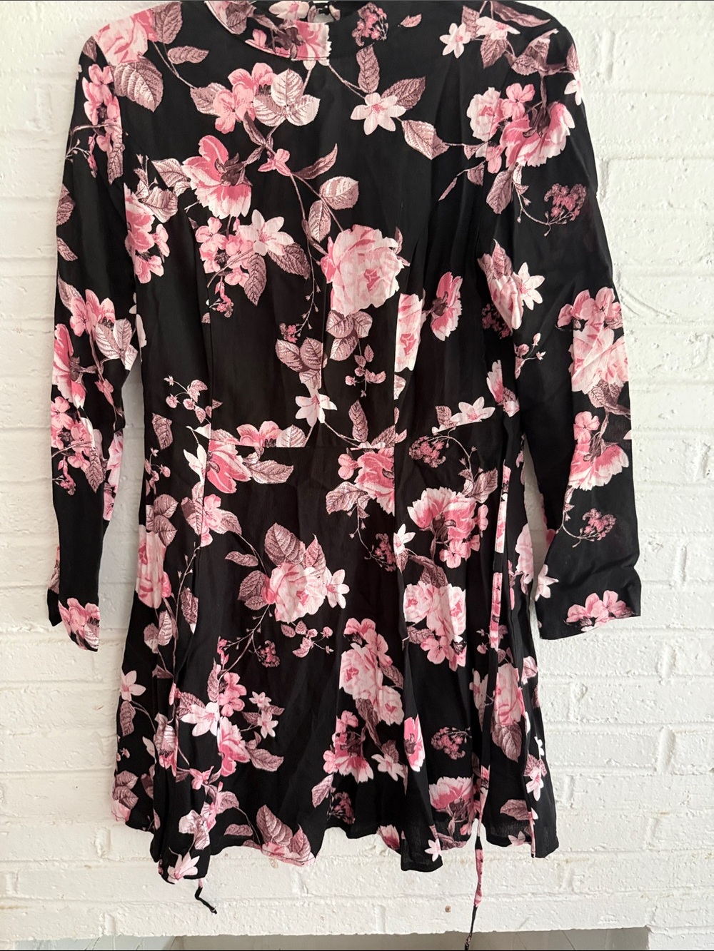 Miss Selfridge Black Tunic Top with Pink Floral Print